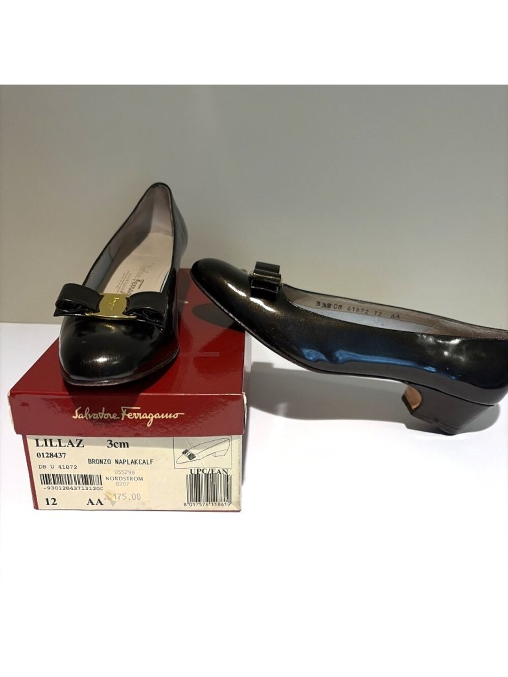 Salvatore Ferragamo Women's Patent Leather Lillaz Pumps Sz 12 AA Bronze Low Heel